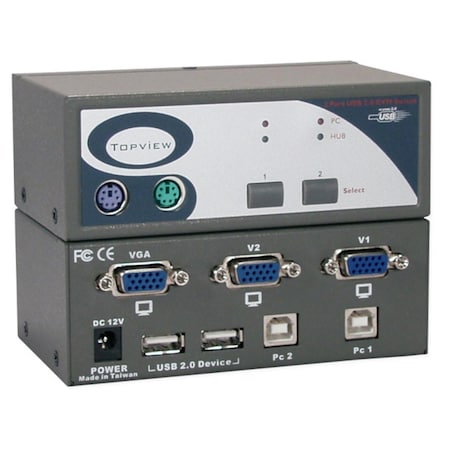 Qvs USB 2.0 2 Port KVM Desktop Switch with Built-in 2Port Hub KVM-12U2